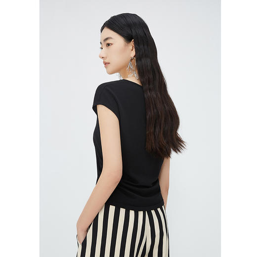 NEELLY纳俪商场同款夏季新款莱赛尔无袖针织衫女V领褶皱显瘦上衣N25054A04646 商品图3