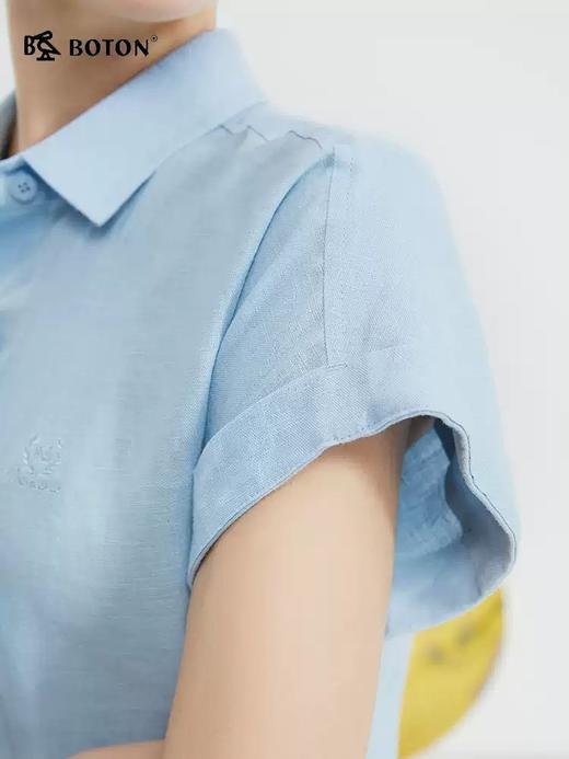 波顿女士春夏季纯色亚麻美式休闲透气短袖衬衫LS012224 商品图2