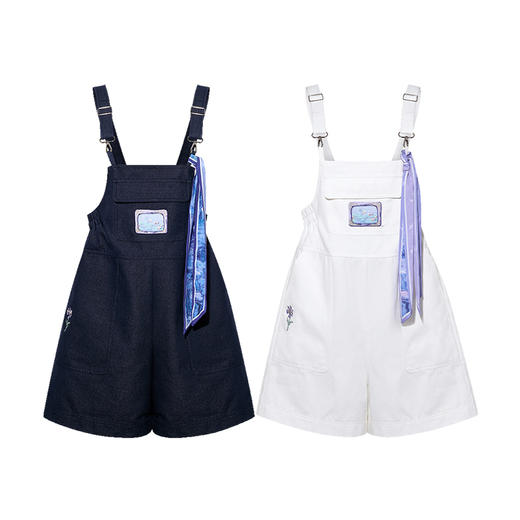 两三事 游牧童谣 2025夏季新款复古贴布绣丝巾装饰牛仔背带裤女 商品图4