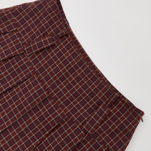 【纯棉】学院风复古红色格纹半身裙女夏季A字百褶裙V0950634 商品图5