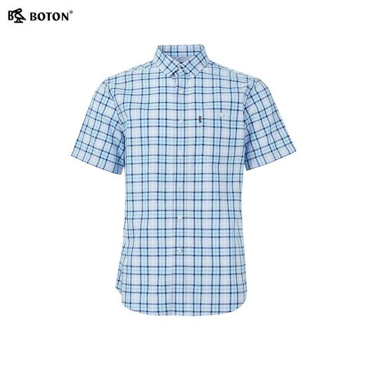 波顿男士春夏季浅蓝色格子美式休闲短袖衬衫MS033224 商品图5