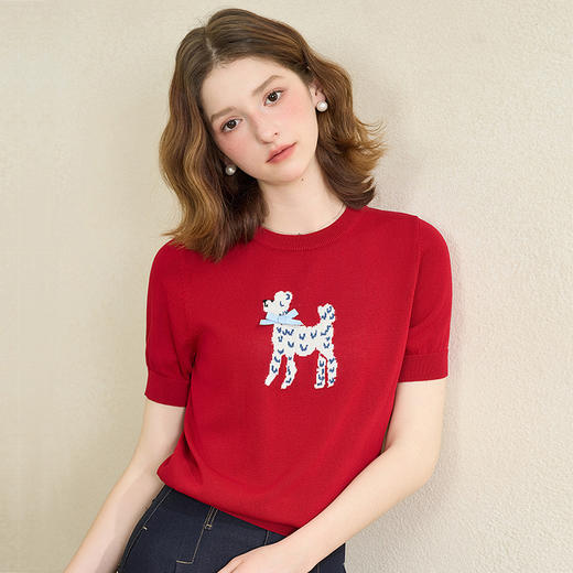 【限时秒杀】甜美可爱小狗图案短款针织衫女夏季简约百搭短袖上衣V0051035 商品图4