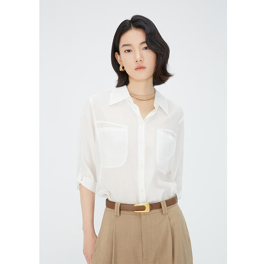 NEELLY纳俪商场同款夏季新款五分袖翻领衬衫女莱赛尔气质通勤上衣N25054B04626 商品图1