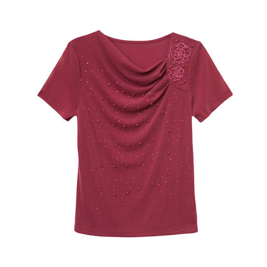 KQL 311H9039满天星烫钻斜领网纱短袖纯色洋气时尚休闲 商品图4