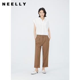 NEELLY纳俪商场同款夏季新款纯色简约无袖衬衫女百搭宽松上衣N25054R04604