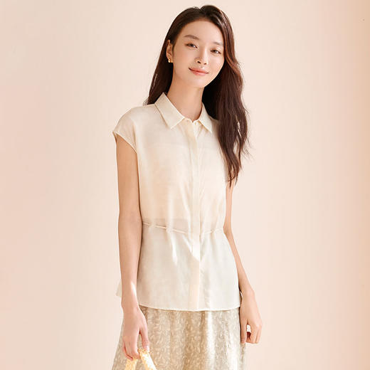 玳莎真丝双绉衬衫女2025年夏季新款100%桑蚕丝系带设计感短袖上衣  FB31107 商品图0