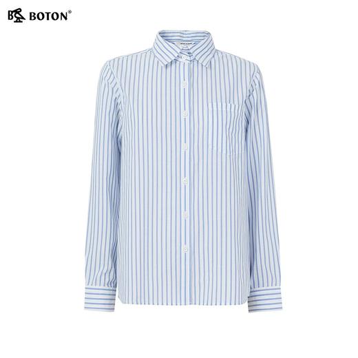 波顿女士春夏季蓝白色宽条纹美式休闲长袖衬衫LS008124 商品图4