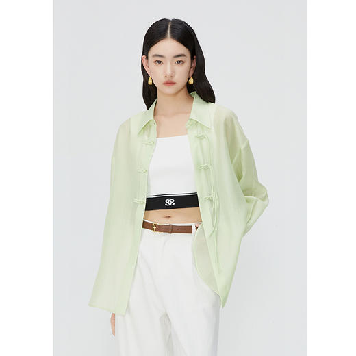 NEELLY纳俪商场同款夏季新款莱赛尔新中式衬衫女盘扣百搭清新外套N25054B04628 商品图1