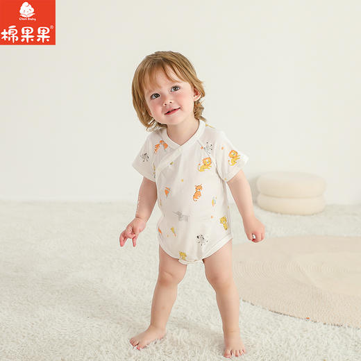 棉果果夏季男童女童爬服防蚊5A抗菌短袖偏襟三角连体衣M201710225235 商品图0