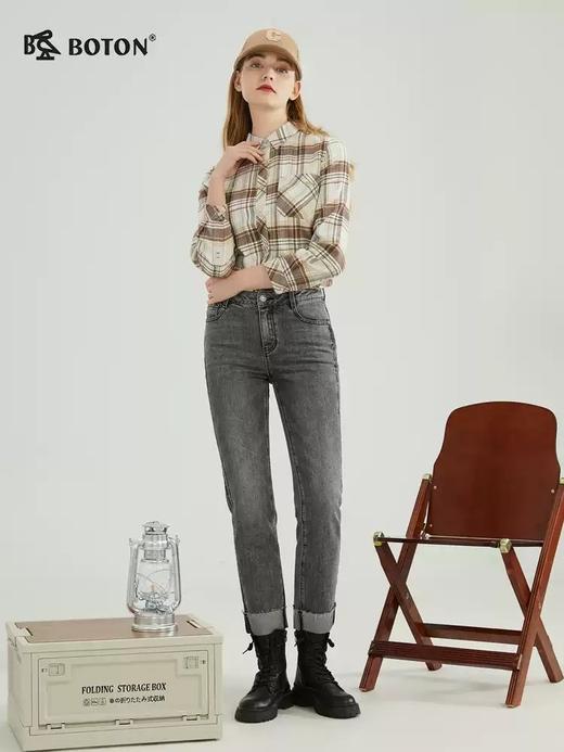 【复古收腰】波顿女士春秋季时尚修身九分裤高腰牛仔裤LF650123 商品图2