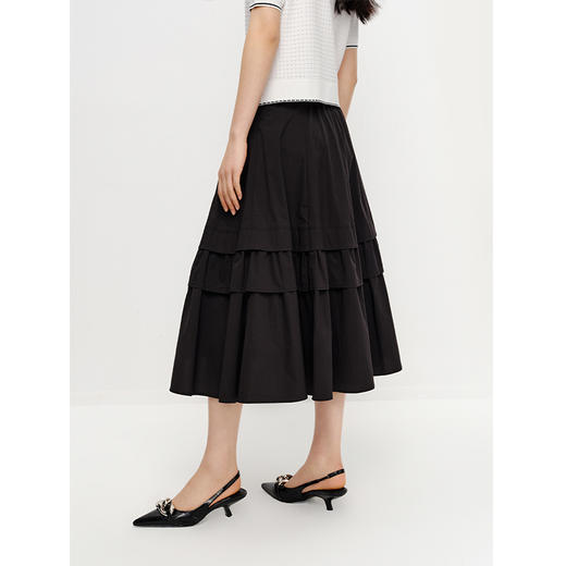 NEELLY纳俪商场同款夏新款松紧腰半身裙女不规则黑色中长款A字裙N25054E04640 商品图3