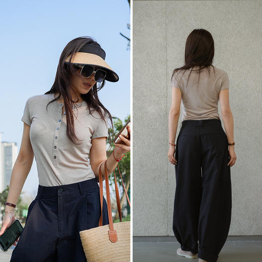 L RECNAVA 莱赛尔天丝+绵羊毛短袖 排扣修身显瘦T 柔软贴身不扎 商品图4