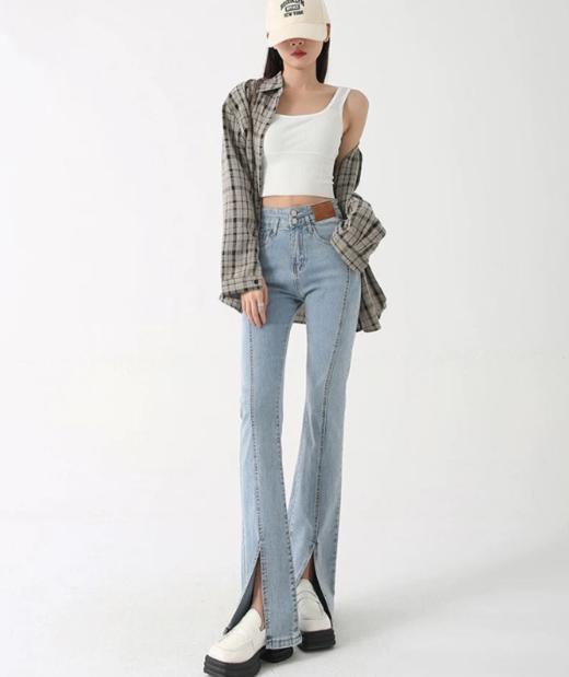 老米优品🎈腿精裤！！高弹+前开叉《牛仔微喇裤》修腿神器，女神必备呀~ 商品图4