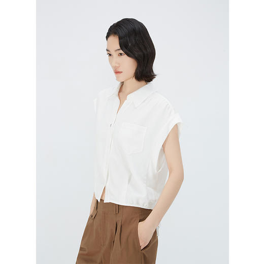 NEELLY纳俪商场同款夏季新款纯色简约无袖衬衫女百搭宽松上衣N25054R04604 商品图1