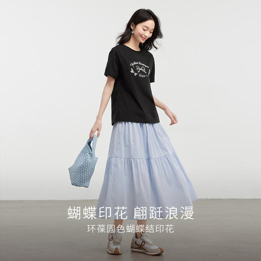 【专属特价】熙世界美式复古蝴蝶结印花T恤短袖圆领正肩体恤上衣女2025夏新款 商品图2