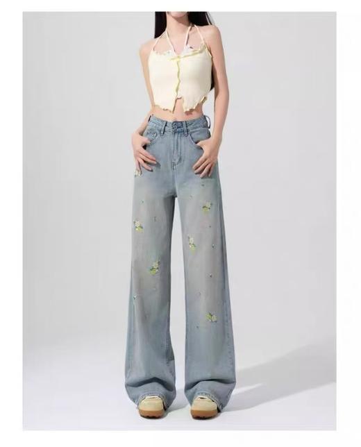 7.24秒杀~最后一件。超舒服【超值特卖】1006 100%棉 春夏黄花烫钻重工刺绣牛仔裤拖地裤-喜出 商品图2