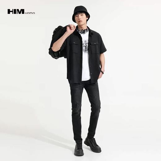 HIM漢崇  经典方领黑色短袖衬衫男士休闲斯文工装款衬衣 2026夏季 商品图1