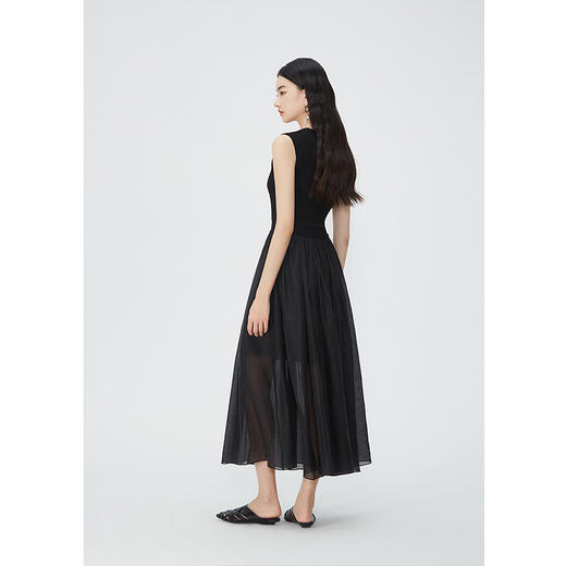 NEELLY纳俪商场同款夏新款圆领无袖连衣裙女修身针织背心拼接长裙N25054Y04616 商品图3