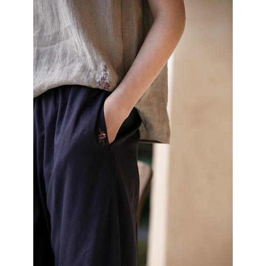 牧衣游原创 手工刺绣100支全棉裤子女夏轻薄柔软百搭休闲裤 予里 商品图3