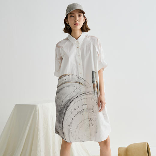 谜底连衣裙分袖女2025夏季新品复古风通勤宽松H型衬衫裙252ML0634 商品图0