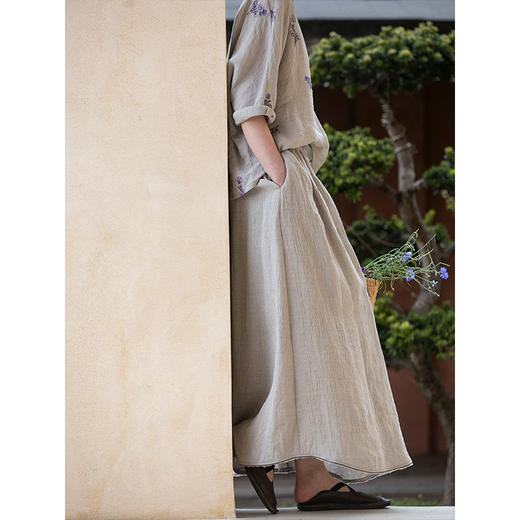 牧衣游原创 进口亚麻半身裙夏松紧腰宽松轻薄质朴百搭直筒裙 云起 商品图1