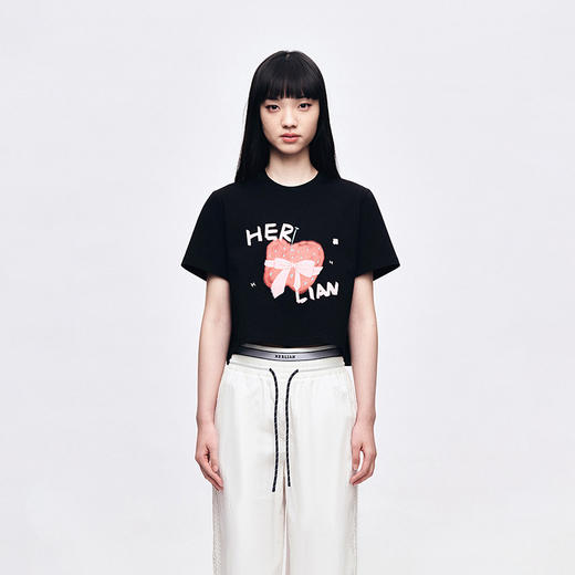 Herlian2025年春夏新品一颗苹果蝴蝶结系带印花TEE短袖 商品图0
