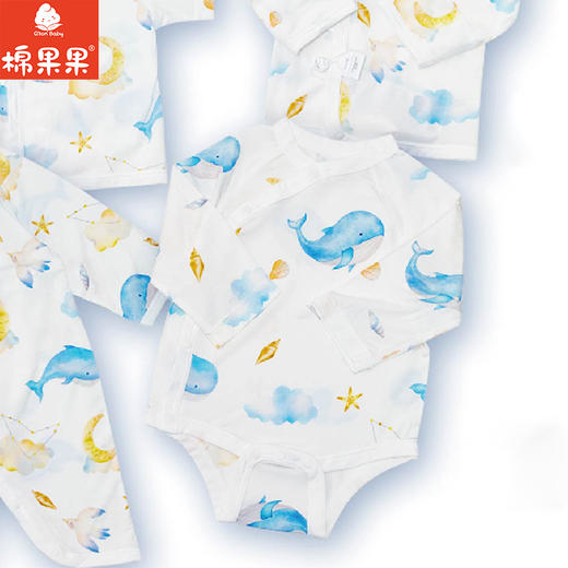 棉果果夏季男童女童舒适柔软防蚊5A抗菌莫代尔长袖偏襟三角连体衣M201710425205 商品图0