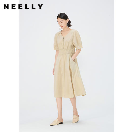 NEELLY纳俪商场同款夏季新款法式温柔气质连衣裙女V领收腰长裙N25054Y04649 商品图0