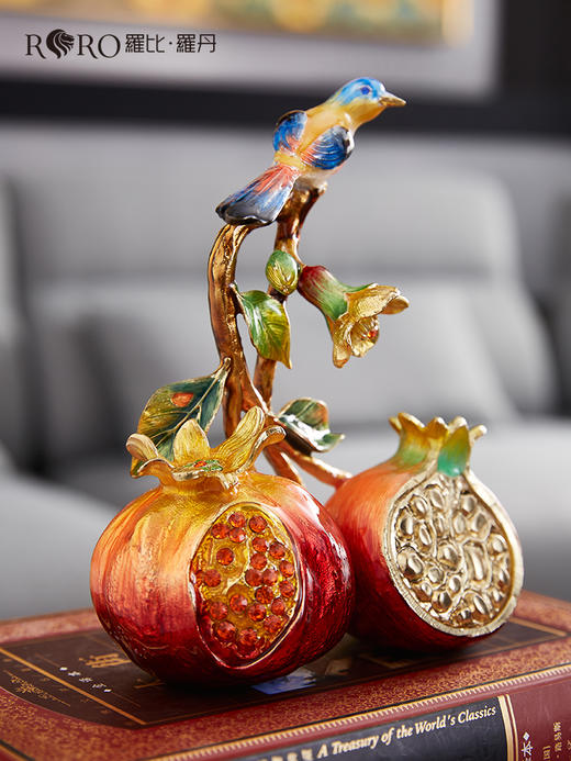 【彼达思】罗比罗丹 喜乐多福 小 摆件 喜鹊石榴珐琅彩轻奢 商品图3