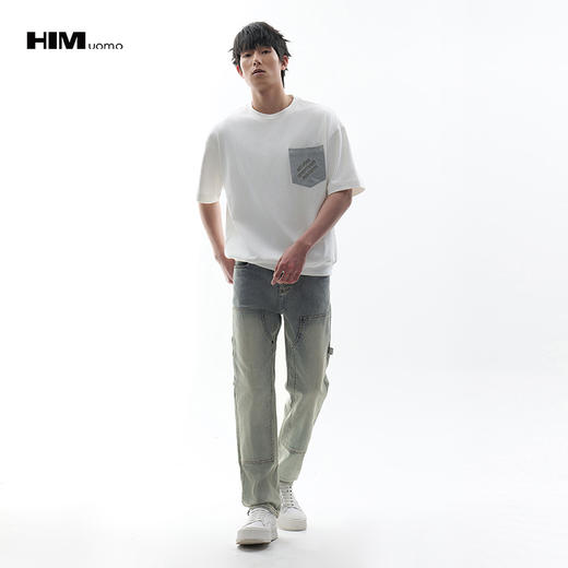 HIM漢崇  复古高街宽松做旧工装洗水休闲直筒牛仔长裤 2026春季 商品图1