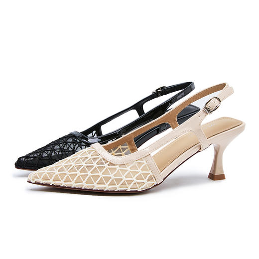 西遇尖头包头凉鞋女新款夏季单鞋法式编织网面外穿细跟高跟鞋V0156567 商品图4