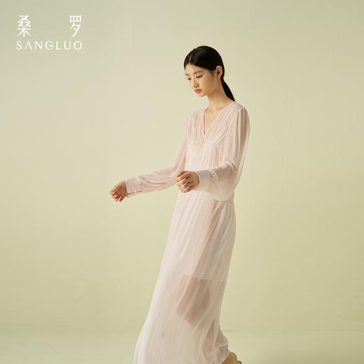 仙气出片』桑罗100%桑蚕丝宫廷风连衣纱裙浪漫海边度假纱裙单件 商品图4