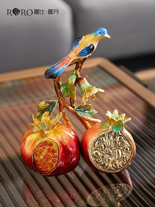 【彼达思】罗比罗丹 喜乐多福 小 摆件 喜鹊石榴珐琅彩轻奢 商品图1