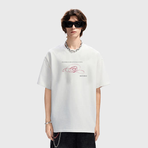 IDEVERRAY夏季2025新款花卉字母印花休闲情侣装圆领短袖男女士宽松t恤21MSL-ID25SSFAT021 商品图3