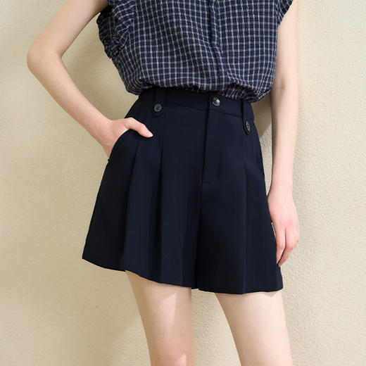 设计感简约百搭压褶短裤女夏季干练通勤款高腰短裤V0050316 商品图0