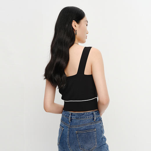 NEELLY纳俪商场同款夏季新款V领黑色修身针织衫女时尚显瘦上衣N25054A04668 商品图1