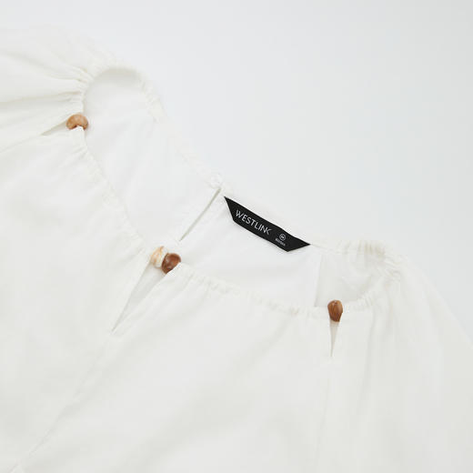 【限时秒杀】法式休闲珠串短袖衬衫女夏季下摆开叉气质显瘦短款上衣V0850569 商品图5