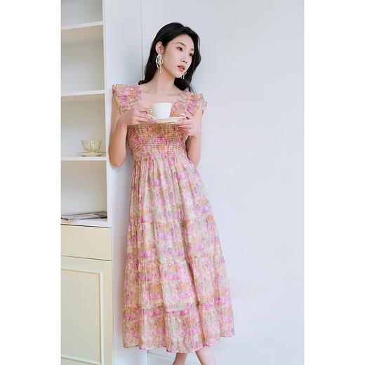 NEELLY纳俪商场同款夏新款法式碎花吊带连衣裙女收腰甜美减龄长裙N25054Y04610 商品图2