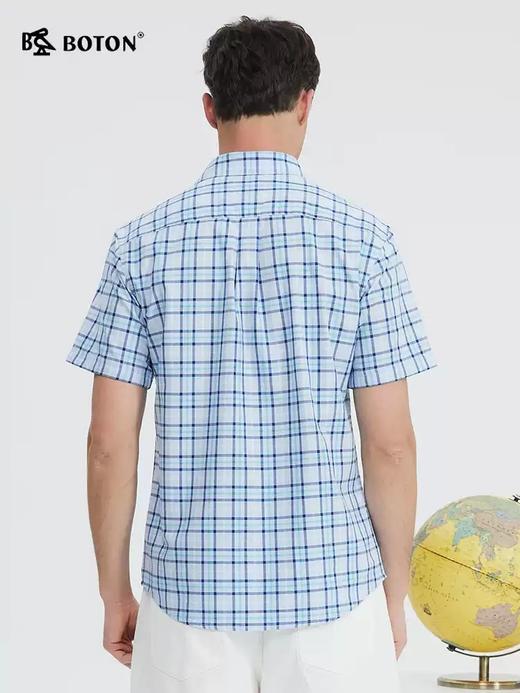 波顿男士春夏季浅蓝色格子美式休闲短袖衬衫MS033224 商品图2
