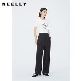 NEELLY纳俪商场同款夏季新款纯棉T恤女简约爱心印花宽松通勤上衣N25054T04651