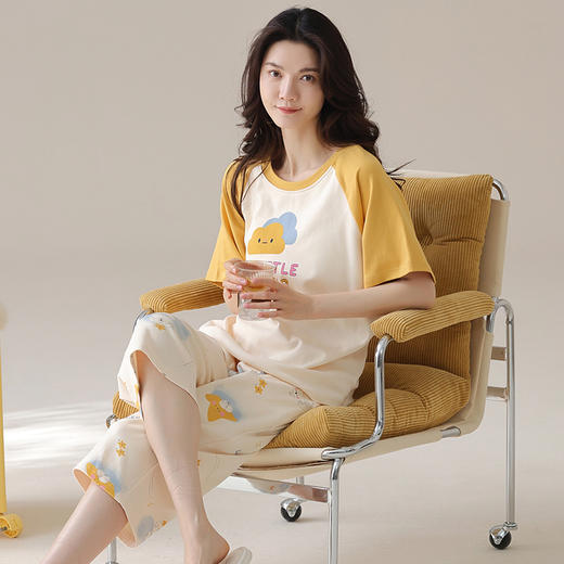 自然醒盛夏家居服100纯棉女士睡衣短袖家居服女春秋款夏天夏款薄款套装QH 商品图1