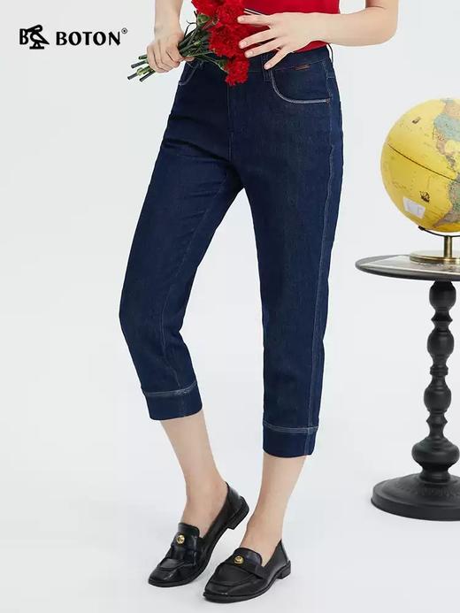 波顿女士夏季深蓝色直筒美式七分牛仔裤LF660224 商品图1