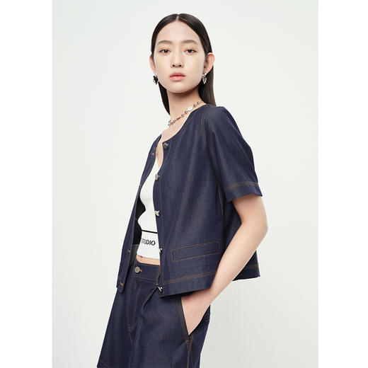 NEELLY纳俪商场同款夏新款短袖圆领牛仔上衣套装女宽松短裤两件套N25054Z04664 商品图1