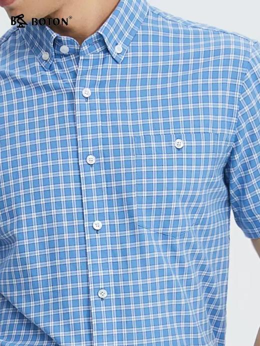 波顿男士春夏季灰蓝色格子美式休闲短袖衬衫MS031224 商品图3