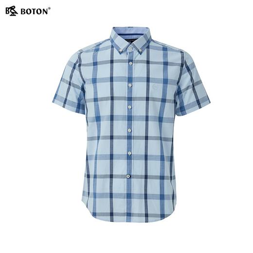 【凉爽舒适】波顿男士春夏季休闲百搭蓝白色格子短袖衬衫MS015223 商品图5