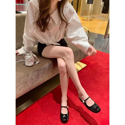 法式方圆头珍珠一字带包头半拖女百搭拼接浅口玛丽珍半托 商品图4