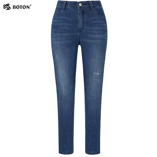 波顿女士夏季薄款九分直筒冰爽天丝浅蓝色高腰牛仔裤LF622222 商品图5