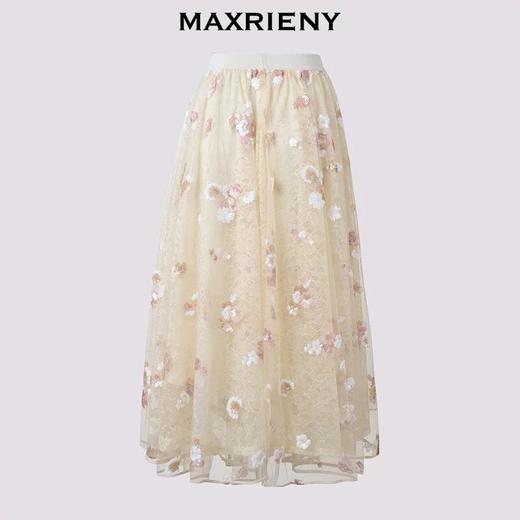 MAXRIENY2025年春夏新款度假法式半裙重工绣花浪漫感中长款高腰(货号:MF86SK005) 商品图4