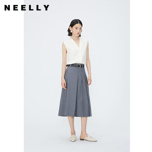 NEELLY纳俪商场同款夏季新款灰色西装中长款半身裙女高腰显瘦长裙N25054E04653 商品图0