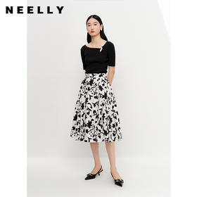 NEELLY纳俪商场同款高腰碎花半身裙女中长款伞裙夏季过膝A字裙子N25054E04642